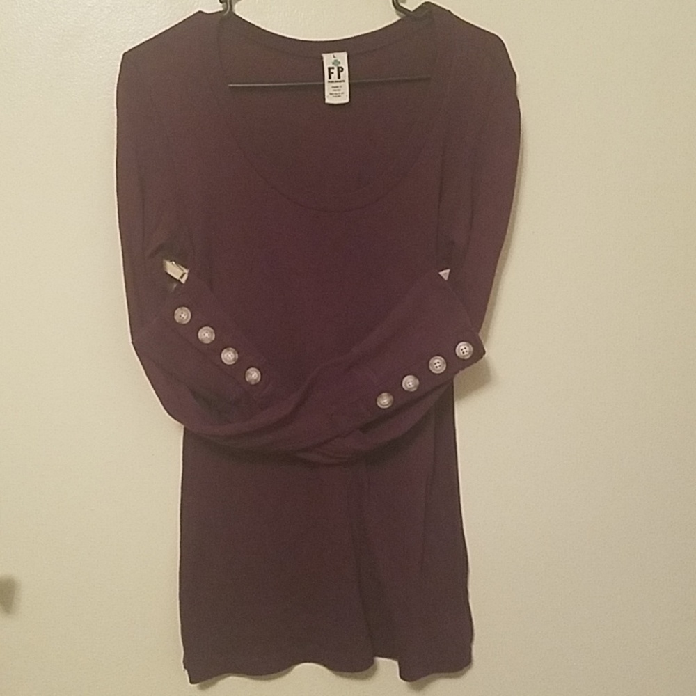 Free People Wine thermal with button cuffs